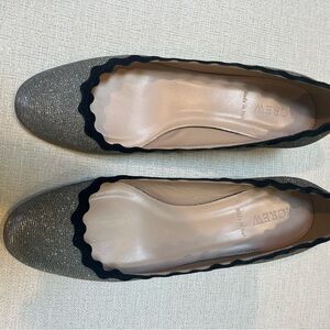 NEW JCrew Silver Flats Sparkly Scalloped Design 8 1/2